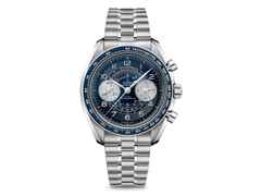 Omega Speedmaster Chronoscope Handaufzug Edelstahl 43mm blaues Zifferblatt Metallband – Herrenuhren Chronograph aus Aluminium und Edelstahl. Das Gehäuse ist rund und silber. Das Edelstahlarmband ist silber. Das Zifferblatt ist arabisch Index und blau.