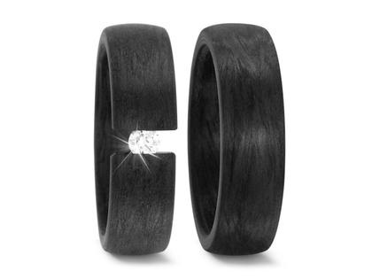 TitanFactory Carbon Partnerringpaar 01 Damenring 1 Brillant – Ringe Trauring aus Carbon.
