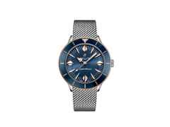 Breitling Superocean Heritage 57 Highlands Automatik Edelstahl 38mm blaues Zifferblatt Metallband – Herrenuhren Uhr ohne Datum aus 750 Rotgold, Edelstahl und Keramik. Das Gehäuse ist rund und silber-roségold. Das Edelstahlarmband ist silber. Das Zifferblatt ist ein Index in blau.