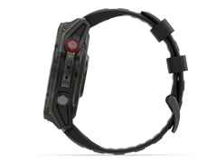 Garmin fenix 8 Pro 51mm AMOLED faserverstärktes Polymer und Titan DLC-Carbongrau digitales Zifferblatt schwarzes Silikonband – Herrenuhren Uhr Multifunktion aus DLC beschichtet, Kunststoff und Titan. Das Gehäuse ist rund und grau. Das Kautschuk / Kunststoff / Silikon Armband ist schwarz. Das Zifferblatt ist digital und schwarz. – Ansicht 4