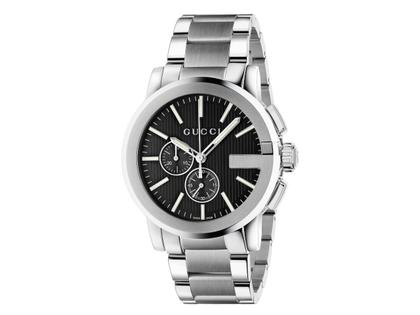 Herrenuhren Chronograph aus Edelstahl. Das Gehäuse ist rund und silber. Das Edelstahlarmband ist silber. Das Zifferblatt ist ein Index in schwarz.