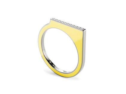 Niessing Setario Square Ring Fine Gray mit gelb-orangener Emaille und Brillanten – Ringe Ring aus 750 Weißgold, Emaille und und .