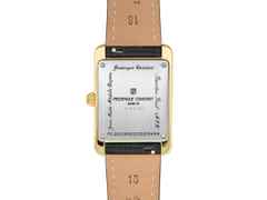 Frederique Constant Classics Carree Small Seconds Quarz Edelstahl Gelbgold-PVD 36x25mm weißes Zifferblatt schwarzes Lederband – Damenuhren Uhr mit Datum aus Edelstahl, Leder und PVD beschichtet. Das Gehäuse ist rechteckig und gelbgold. Das Lederarmband Kroko / Alligator ist schwarz. Das Zifferblatt ist römisch und weiß. – Ansicht 3
