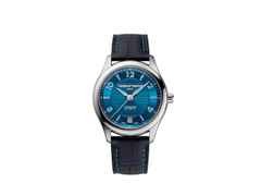 Frederique Constant Classics Runabout Automatic Edelstahl 36mm blaues Zifferblatt blaues Lederband – Damenuhren Uhr mit Datum aus Edelstahl und Leder. Das Gehäuse ist rund und silber. Das Lederarmband ist blau. Das Zifferblatt ist arabisch Index und blau.