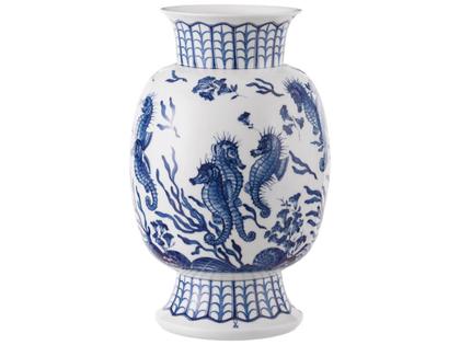 Meissen Limitierte Meisterwerke Blue Treasures Vase "Seepferdchen" 35 cm – Porzellanwaren Porzellanvase in weiß und aus Porzellan.