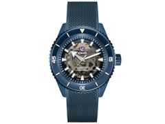 Rado Captain Cook High-Tech Ceramic Skeleton Automatik Keramik 43mm blaues Zifferblatt blaues Kautschukband – Herrenuhren Uhr ohne Datum aus Edelstahl, Kautschuk, Keramik, PVD beschichtet und Titan. Das Gehäuse ist rund und blau. Das Kautschuk / Kunststoff / Silikon Armband ist blau. Das Zifferblatt ist ein Index in blau.