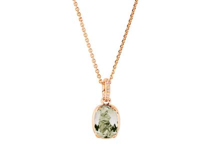 Capolavoro Capriccio Kette mit Anhänger Roségold 45cm mit grünem Prasiolith 1,80ct – Halsschmuck Kette mit Anhänger aus 750 Rotgold.