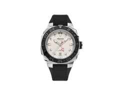 Alpina Seastrong Diver Extreme Automatic GMT Edelstahl 39mm weißes Zifferblatt schwarzes Kautschukband – Herrenuhren Uhr mit Datum aus Edelstahl und Kautschuk. Das Gehäuse ist rund und silber. Das Kautschuk / Kunststoff / Silikon Armband ist schwarz. Das Zifferblatt ist ein Index in weiß.