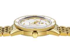 Rado Captain Cook Automatik Edelstahl gelbgold beschichtet 37 mm Marina Hoermanseder Edition – Damenuhren Uhr mit Datum aus Edelstahl, Leder und PVD beschichtet. Das Gehäuse ist rund und gelbgold. Das Edelstahlarmband ist gelbgold. Das Zifferblatt ist ein Index in weiß. – Ansicht 5