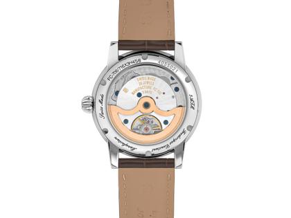 Frederique Constant Classic Date Manufacture Automatik Edelstahl 40mm beiges Zifferblatt schwarzes Lederband – Herrenuhren Uhr mit Datum aus Edelstahl und Leder. Das Gehäuse ist rund und silber. Das Lederarmband Kroko / Alligator ist schwarz. Das Zifferblatt ist ein Index in beige. – Ansicht 3
