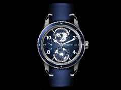 Montblanc 1858 Automatic Geosphere Titan – Herrenuhren Uhr mit Datum aus Titan. Das Gehäuse ist rund und silber. Das Lederarmband ist blau. Das Zifferblatt ist arabisch Index und blau. – Ansicht 4