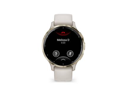 Garmin Venu 3S faserverstärktes Polymer elfenbeinfarben 41mm elfenbeinfarbenes Kautschukband – Herrenuhren Uhr Multifunktion aus Edelstahl, Kautschuk, Kunststoff und PVD beschichtet. Das Gehäuse ist rund und beige. Das Kautschuk / Kunststoff / Silikon Armband ist beige. Das Zifferblatt ist digital und schwarz. – Ansicht 2