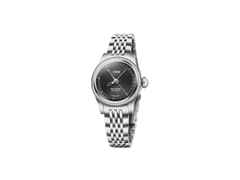 Oris Big Crown Pointer Date Automatik Edelstahl 29mm schwarzes Zifferblatt Metallband – Damenuhren Uhr mit Datum aus Edelstahl. Das Gehäuse ist rund und silber. Das Edelstahlarmband ist silber. Das Zifferblatt ist ohne Zeichen und schwarz.