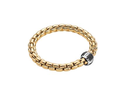 Fope Eka Flex'It Men   Armband breit Gelbgold M mit schwarzen Brillanten 0,550ct flexibel – Armschmuck Armband aus 750 Gelbgold, 750 Weißgold und und rhodiniert.