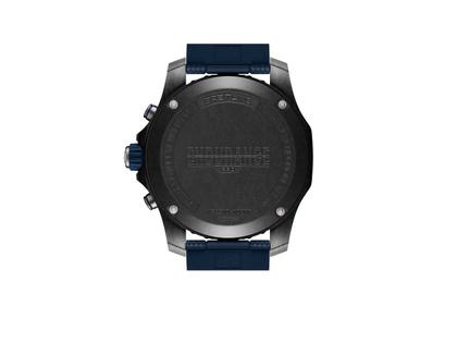 Breitling Endurance Pro 44 Chronograph Quarz Breitlight schwarzes Zifferblatt blaues Kautschukband – Herrenuhren Chronograph aus Kautschuk und Sonstiges. Das Gehäuse ist rund und schwarz. Das Kautschuk / Kunststoff / Silikon Armband ist blau. Das Zifferblatt ist arabisch Index und schwarz. – Ansicht 2