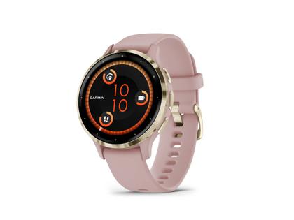 Garmin Venu 3S faserverstärktes Polymer Dust Rose 41mm altrosafarbenes Kautschukband – Herrenuhren Uhr Multifunktion aus Edelstahl, Kautschuk, Kunststoff und PVD beschichtet. Das Gehäuse ist rund und rosa. Das Kautschuk / Kunststoff / Silikon Armband ist rosa. Das Zifferblatt ist digital und schwarz. – Ansicht 3