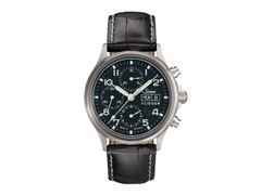 Sinn Spezialuhren 358 Sa Flieger B E Chronograph Automatik Edelstahl 42mm schwarzes Zifferblatt schwarzes Lederband – Herrenuhren Chronograph aus Edelstahl. Das Gehäuse ist rund und silber. Das Lederarmband ist schwarz. Das Zifferblatt ist arabisch Index und schwarz.