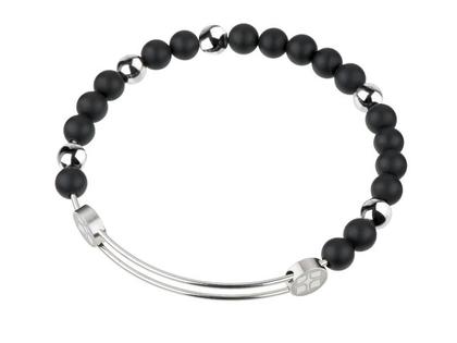 Ernstes Design A253 Armreif mit Onyx-Perlen – Armschmuck Armreif aus Edelstahl.