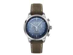 Glashütte Original Sixties Chronograph Automatik Edelstahl 42mm blaues Zifferblatt braunes Lederband – Herrenuhren Chronograph aus Edelstahl. Das Gehäuse ist rund und silber. Das Lederarmband ist braun. Das Zifferblatt ist arabisch Index und blau.