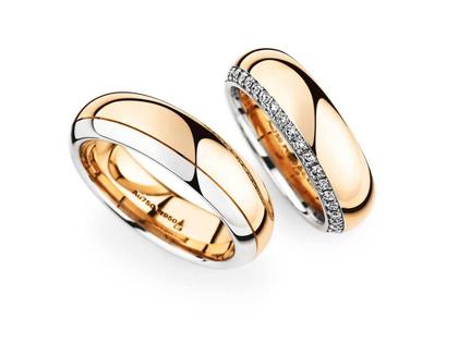 Christian Bauer Trauring Paar Nr.  75 Roségold mit Platin – Ringe Trauring mit Besatz aus 750 Rotgold, 950 Platin und und .