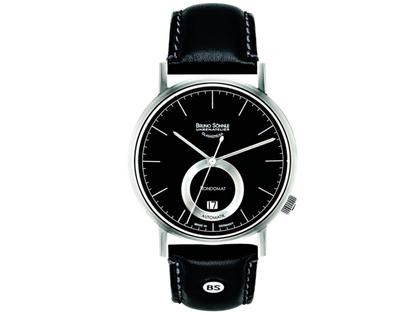 Bruno Söhnle Glashütte Rondomat II Automatik Edelstahl 41mm schwarzes Zifferblatt schwarzes Lederband – Herrenuhren Uhr mit Datum aus Edelstahl und Leder. Das Gehäuse ist rund und silber. Das Lederarmband ist schwarz. Das Zifferblatt ist ein Index in schwarz.