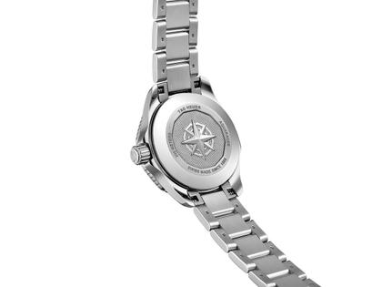 TAG Heuer Aquaracer Professional 200 Quarz Edelstahl 30mm weißes Perlmutt-Zifferblatt mit Brillanten Metallband – Damenuhren Uhr ohne Datum aus Edelstahl. Das Gehäuse ist rund und silber. Das Edelstahlarmband ist silber. Das Zifferblatt ist ein Index in weiß. – Ansicht 3