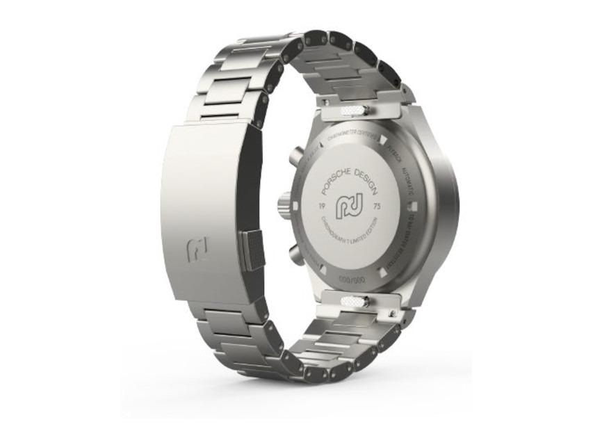 Porsche Design Chronograph 1 - 1975 Limited Edition – Herrenuhren Chronograph aus Titan. Das Gehäuse ist rund und silber. Das Textilarmband ist weiß. Das Zifferblatt ist ein Index in schwarz. – Ansicht 6