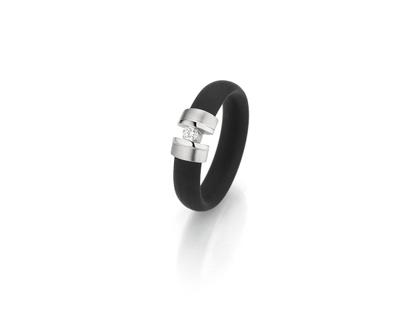 Micha Bunz Ring aus Kautschuk mit Platin Schmuckelement und Brillant 0,100ct – Ringe Ring mit Besatz aus 950 Platin, Kautschuk und und .