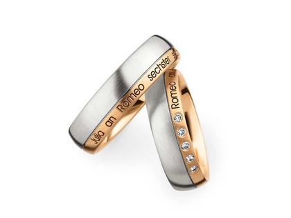 Christian Bauer Trauring Paar Nr.  67 Platin mit Roségold – Ringe Trauring mit Besatz aus 750 Rotgold, 950 Platin und und .