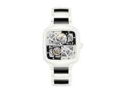 Rado True Square Open Heart Diamonds Automatik Keramik 38mm weißes Zifferblatt weißes Keramikband limitiert – Herrenuhren Uhr ohne Datum aus Keramik und Titan. Das Gehäuse ist quadratisch und weiß. Das Keramikarmband ist weiß. Das Zifferblatt ist skelettiert und weiß.