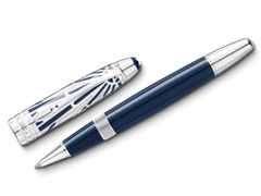 Montblanc The Origin Collection Doué LeGrand Rollerball dunkelblaues Edelharz platinumbeschichtet – Schreibgeräte Rollerball in blau und aus Edelharz und platiniert.