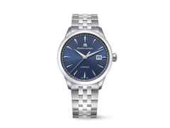 Maurice Lacroix 1975 Automatik Edelstahl 40mm blaues Zifferblatt Metallband – Herrenuhren Uhr mit Datum aus Edelstahl. Das Gehäuse ist rund und silber. Das Edelstahlarmband ist silber. Das Zifferblatt ist ein Index in blau.