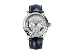 Frederique Constant Classics Worldtimer GMT Manufacture Automatik Edelstahl 42mm weißes Zifferblatt blaues Lederband – Herrenuhren Uhr mit Datum aus Edelstahl und Leder. Das Gehäuse ist rund und silber. Das Lederarmband Kroko / Alligator ist blau. Das Zifferblatt ist ein Index in weiß.