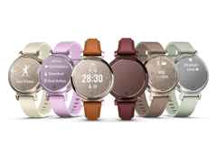 Garmin Lily 2 Smartwatch Aluminium eloxiert 35mm dunkelbronzefarbenes Display bordeauxfarbenes Lederband – Damenuhren Uhr Multifunktion aus eloxiertes Aluminium, Kunststoff und Leder. Das Gehäuse ist rund und rot. Das Lederarmband ist rot. Das Zifferblatt ist digital und rot. – Ansicht 7
