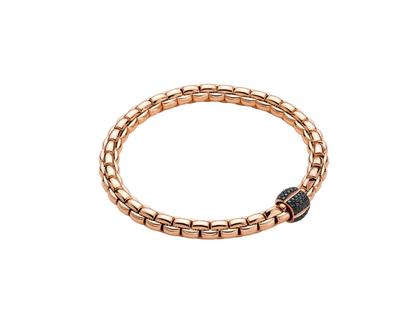 Fope Eka Flex'It Men   Armband  mittel Roségold M mit schwarzen Brillanten 0,490ct flexibel – Armschmuck Armband aus 750 Rotgold und und rhodiniert.