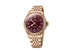 Oris Big Crown Pointer Date Automatik Bronze 40mm rotes Zifferblatt Metallband – Herrenuhren Uhr mit Datum aus Bronze und Edelstahl. Das Gehäuse ist rund. Das Armband ist ein Metallarmband. Das Zifferblatt ist arabisch Index und rot.