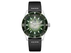 Rado Captain Cook x Cameron Norrie Automatik Edelstahl grün Edelstahlband Limitierte Edition – Herrenuhren Uhr mit Datum aus Edelstahl. Das Gehäuse ist rund und silber. Das Edelstahlarmband ist silber. Das Zifferblatt ist ein Index in grün. – Ansicht 2