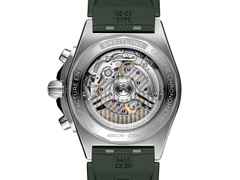 Breitling Chronomat B01 42 Automatik Edelstahl grünes Zifferblatt grünes Kautschukband – Herrenuhren Chronograph aus Edelstahl. Das Gehäuse ist rund und silber. Das Kautschuk / Kunststoff / Silikon Armband ist grün. Das Zifferblatt ist ein Index in grün. – Ansicht 2