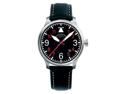 Mühle Glashütte Terranaut III Herrenuhr mit Datum – Herrenuhren Uhr mit Datum aus Edelstahl. Das Gehäuse ist rund und silber. Das Lederarmband ist schwarz. Das Zifferblatt ist arabisch und schwarz.
