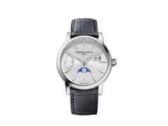 Frederique Constant Manufacture Classic Power Reserve Big Date Automatik Edelstahl 40mm weißes Zifferblatt blaues Lederband – Herrenuhren Uhr mit Datum aus Edelstahl und Leder. Das Gehäuse ist rund und silber. Das Lederarmband Kroko / Alligator ist blau. Das Zifferblatt ist ein Index in weiß.