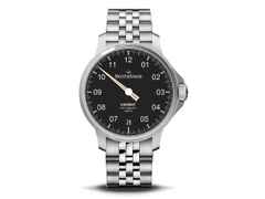 MeisterSinger Unomat Automatik Edelstahl schwarzes Zifferblatt Edelstahlband – Herrenuhren Uhr mit Datum aus Edelstahl und Eisen. Das Gehäuse ist rund und silber. Das Edelstahlarmband ist silber. Das Zifferblatt ist arabisch Index und schwarz.