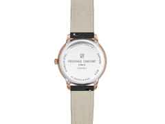Frederique Constant Classics Moneta Moonphase Quarz Edelstahl Roségold-PVD 34mm rosa Perlmutt-Zifferblatt schwarzes Lederband – Damenuhren Uhr ohne Datum aus Edelstahl, Leder und PVD beschichtet. Das Gehäuse ist rund und roségold. Das Lederarmband Kroko / Alligator ist schwarz. Das Zifferblatt ist ein Index in roségold. – Ansicht 3
