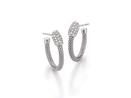 Jörg Heinz Mesh Creolen Pavé Weißgold 20mm mit Brillanten 0,380ct – Ohrschmuck Creolen in silber und aus 750 Weißgold.