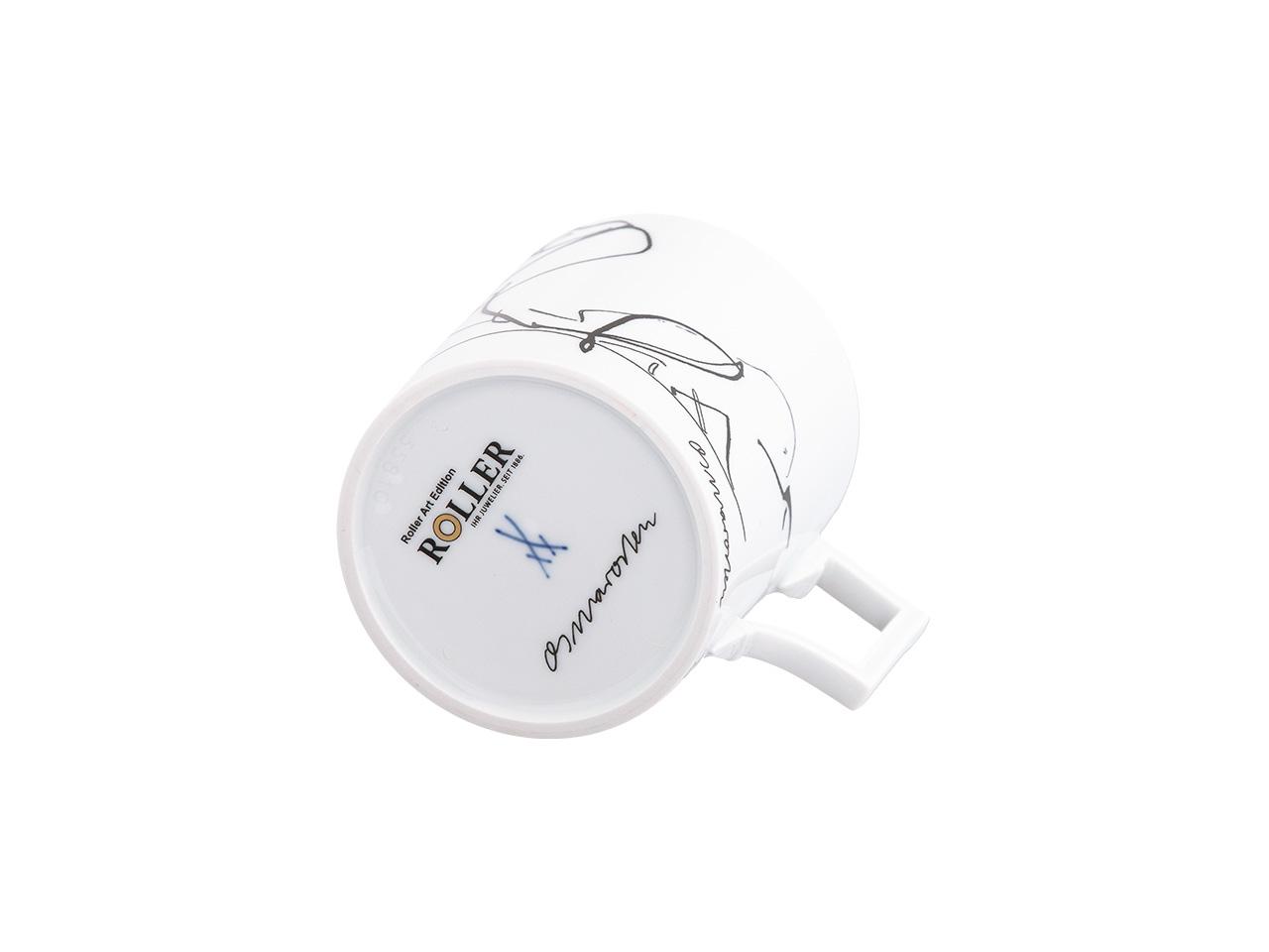 Meissen MUG Henkelbecher Juwelier Roller Art Edition "Osmar Osten, Kein Herz - Kein Infarkt" – Porzellanwaren Tafelporzellan in weiß und aus Porzellan und vergoldet. – Ansicht 4