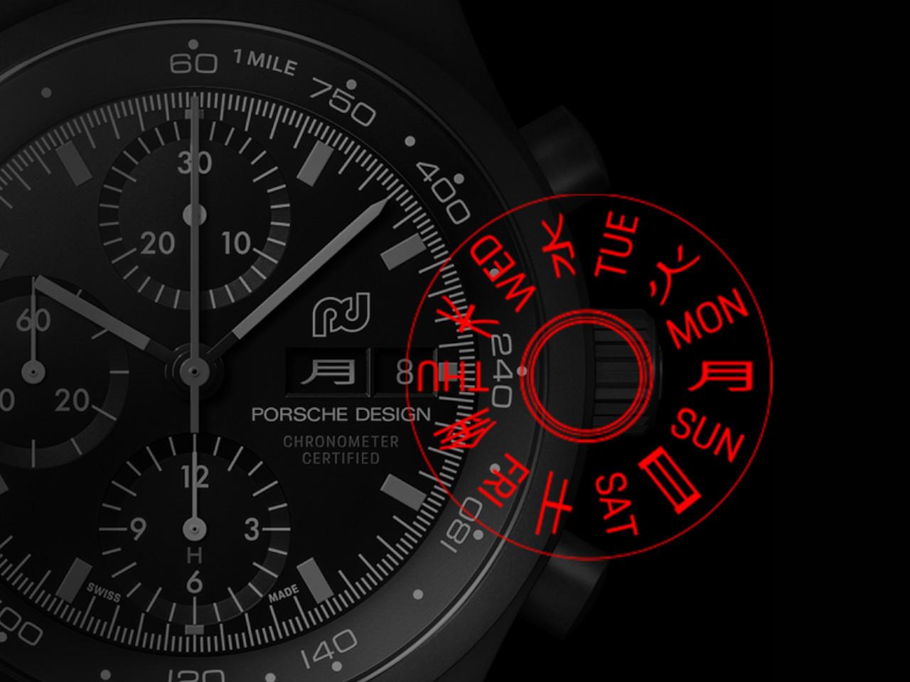 Porsche Design Chronograph 1 - Hodinkee 2024 Limited Edition Automatik Titan beschichtet 41mm schwarzes Zifferblatt Metallband beschichtet – Herrenuhren Chronograph aus Titan und Titancarbid beschichtet. Das Gehäuse ist rund und schwarz. Das Titanarmband ist schwarz. Das Zifferblatt ist arabisch Index und schwarz. – Ansicht 7