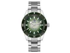Rado Captain Cook x Cameron Norrie Automatik Edelstahl grün Edelstahlband Limitierte Edition – Herrenuhren Uhr mit Datum aus Edelstahl. Das Gehäuse ist rund und silber. Das Edelstahlarmband ist silber. Das Zifferblatt ist ein Index in grün.