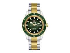 Rado Captain Cook Automatik Edelstahl 42mm gelbgold beschichtet grün Edelstahlband bicolor – Herrenuhren Uhr mit Datum aus Edelstahl und PVD beschichtet. Das Gehäuse ist rund und silber-gelbgold. Das Edelstahlarmband ist silber-gelbgold. Das Zifferblatt ist ein Index in grün.
