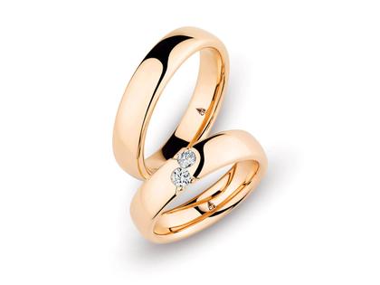 Christian Bauer Trauring Paar Nr.  21 Roségold – Ringe Trauring mit Besatz aus 750 Rotgold.