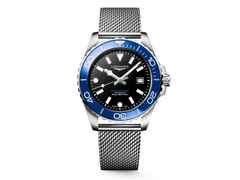 Longines HydroConquest Automatik Edelstahl 42mm schwarzes Zifferblatt Metallband – Herrenuhren Uhr mit Datum aus Edelstahl. Das Gehäuse ist rund und silber. Das Edelstahlarmband ist silber. Das Zifferblatt ist ein Index in schwarz.