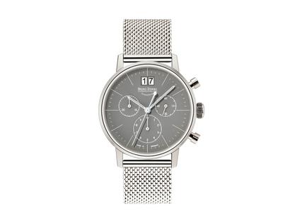 Bruno Söhnle Glashütte Stuttgart   Chrono Small Edelstahl grau Edelstahlband – Damenuhren Chronograph aus Edelstahl. Das Gehäuse ist rund und silber. Das Edelstahlarmband ist silber. Das Zifferblatt ist ein Index in grau.